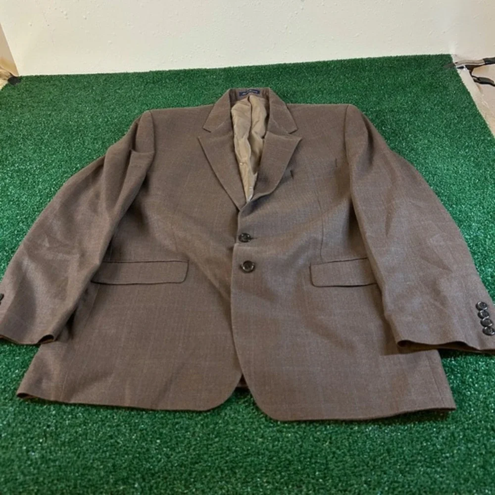 Lauren Ralph Lauren Blazer Sport Coat Jacket Suit Silk Wool Brown Plaid Mens 46L